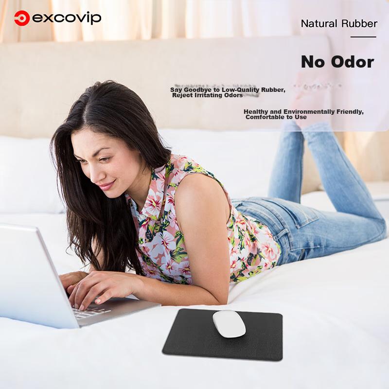 EXCO Black Mouse Pad, Resin Leather, Computer Office Leather, Waterproof, Small Portable Business Leather Hard Pad, Non-Slip Wear-Resistant 0112