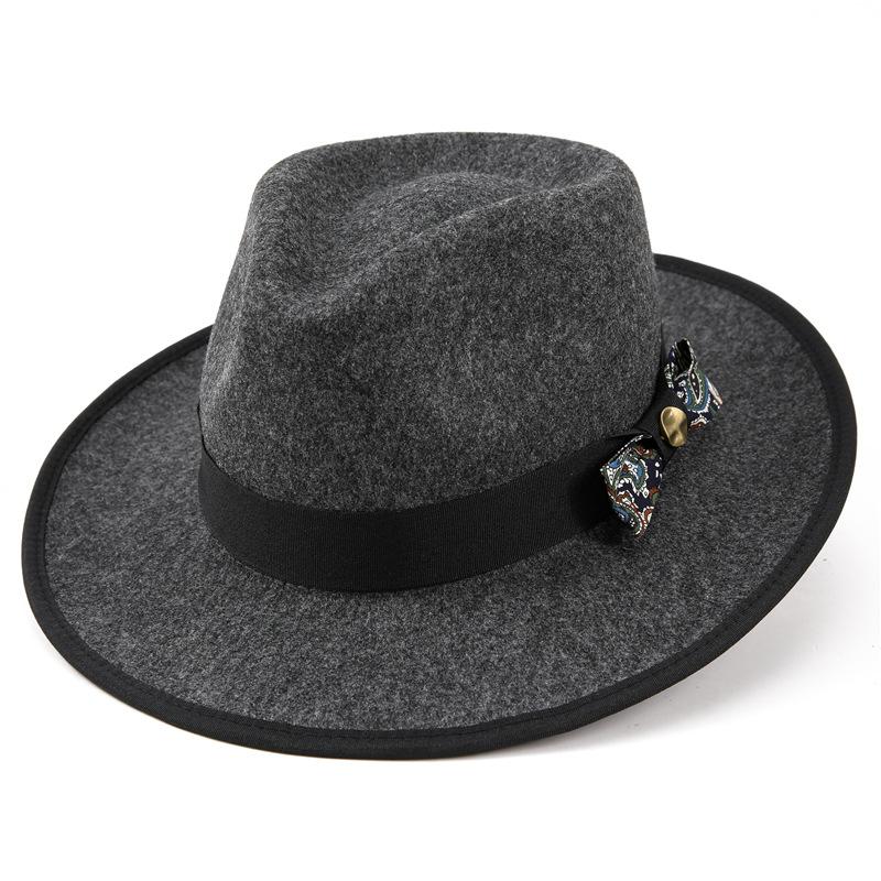 Высококачественная шерстяная джазовая шляпа, красивые аксессуары-банты, мужская сезонная теплая шляпа-цилиндр