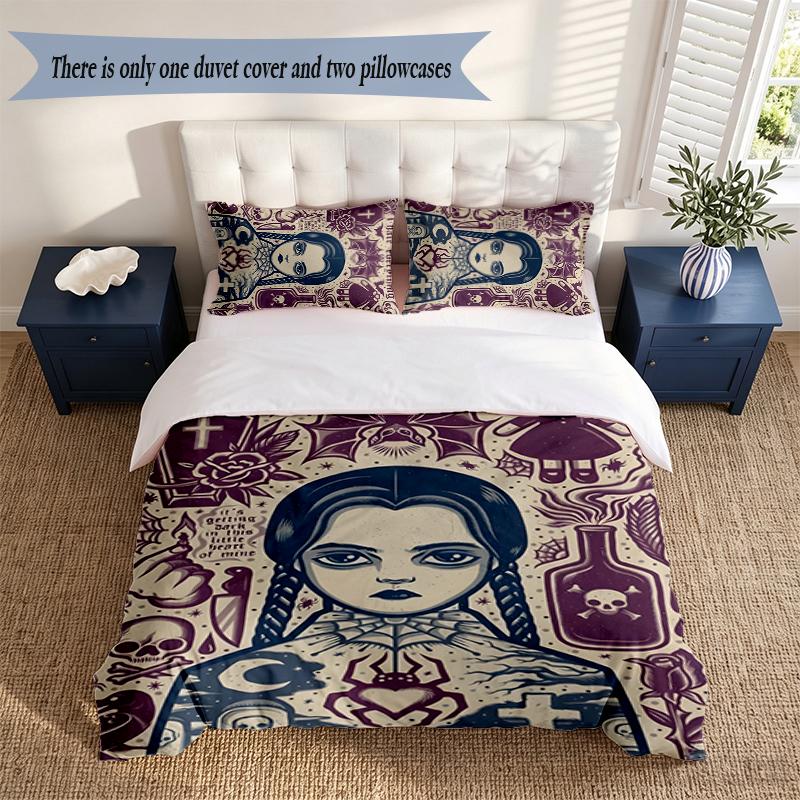 Wednesday 3‑Piece Bedding Set Soft Microfiber Duvet Cover Pillowcases Comfortable Bed Linen for Bedroom Decoration