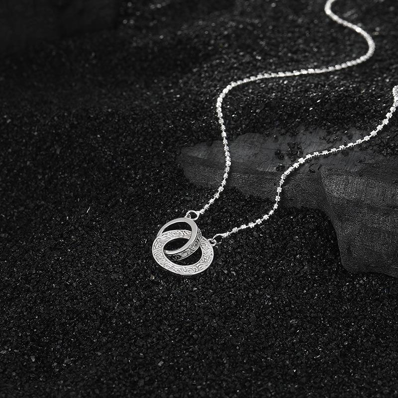 S925 Sterling Silver Double-ring Tang Grass Pattern Necklace Women's Elegant Light Luxury Niche Design High-end Tassel Interlocking Pendant
