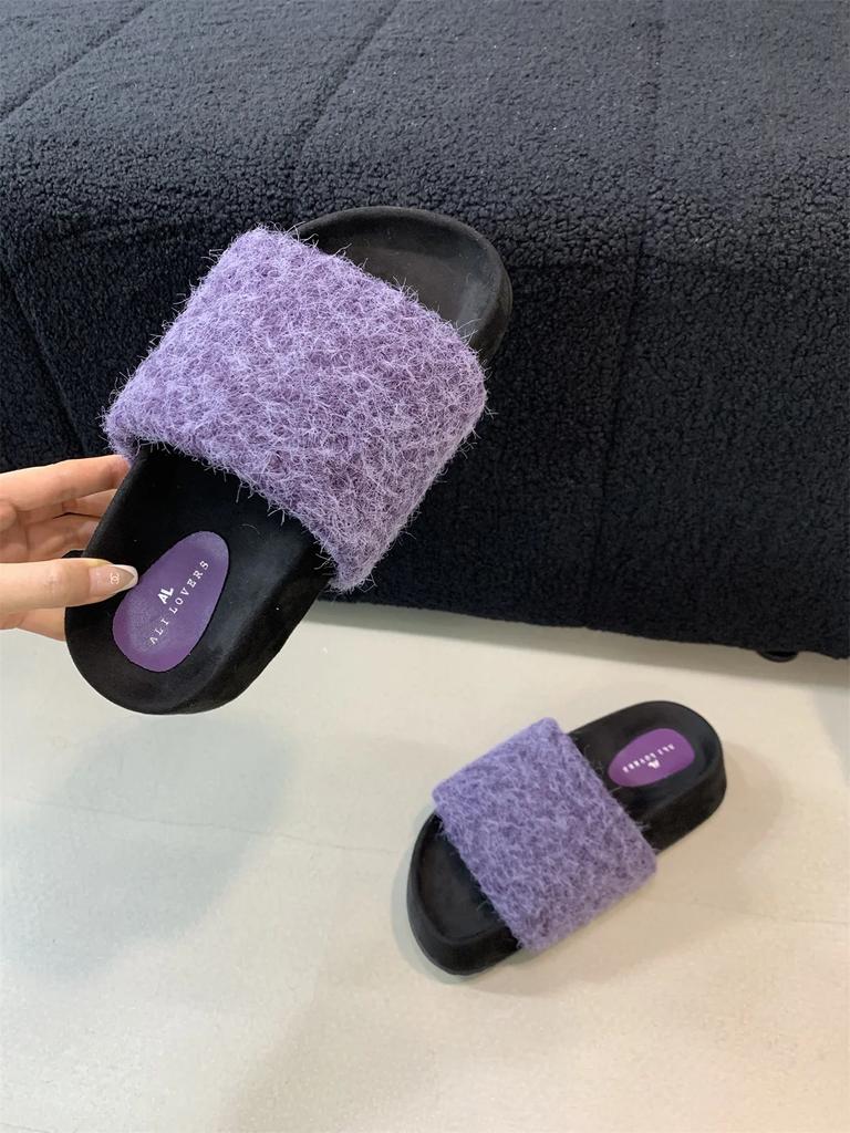 Меховые женские тапочки на платформе с плоскими каблуками, зимняя дизайнерская новая повседневная обувь для женщин 2024 года, модные домашние хлопковые тапочки, уютные, мягкие, Mujer Zapatos