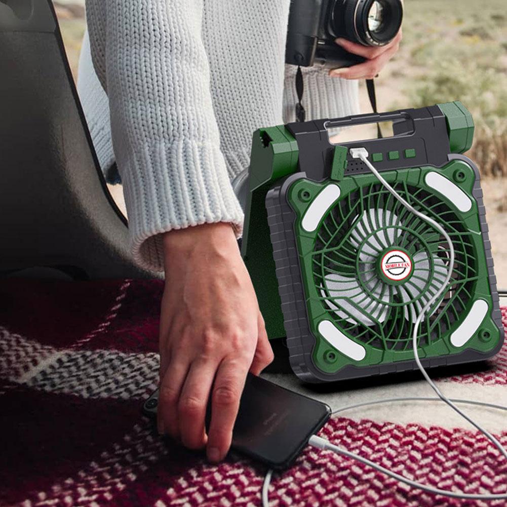 Солнечный уличный кемпинговый вентилятор со светодиодной подсветкой, перезаряжаемый через USB, солнечный уличный вентилятор для палатки 5200 мАч, беспроводной солнечный вентилятор для палатки для чрезвычайных ситуаций