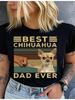 Cotton  Retro Striped Best Chihuahua Dad Ever Fist Bump Puppy Print Oversized T Shirt Chihuahua Dog Papa Street Casual Tee