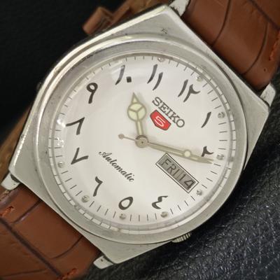 ВИНТАЖНЫЕ МУЖСКИЕ ЧАСЫ SEIKO 5 AUTOMATIC 7019A ЯПОНИЯ АРАБСКИЙ БЕЛЫЙ ЦИФЕРБЛАТ a701606-5
