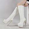 Eilyken Белые женские сапоги до колена в стиле панк с застежкой-молнией и круглым носком на очень тонком каблуке, зимние ботинки для мотоциклистов на платформе