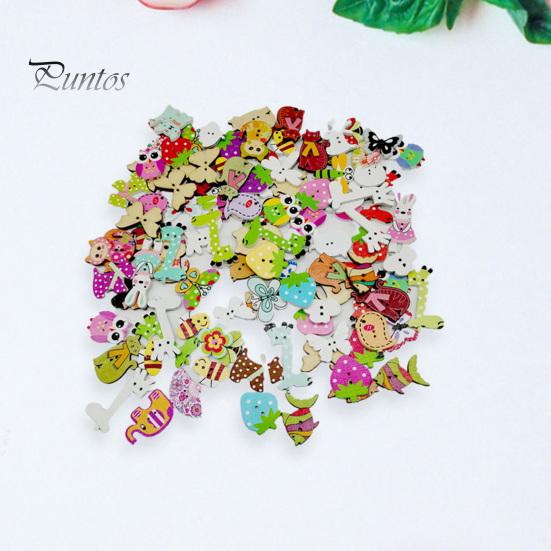 Puntos мультфильм экологически чистые деревянные 50 шт./сумка пуговицы с животным узором вязание пуговицы для одежды