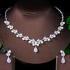 CMM Cubic Zirconia Paved Leaf Flower Drop Artificial Pearl Party Necklace Earrings Jewelry Sets for Women