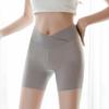 Women Safety Shorts Cross Waistband High Waist Ice Silk Seamless Yoga Leggings Solid Color Ultra-thin Bottoming