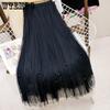 Brand Temperament Fairy Pleated Skirt Mid-length A-word Skirt Heavy Duty Beaded Ladies' Net Skirt High-waisted Half-body Skirts