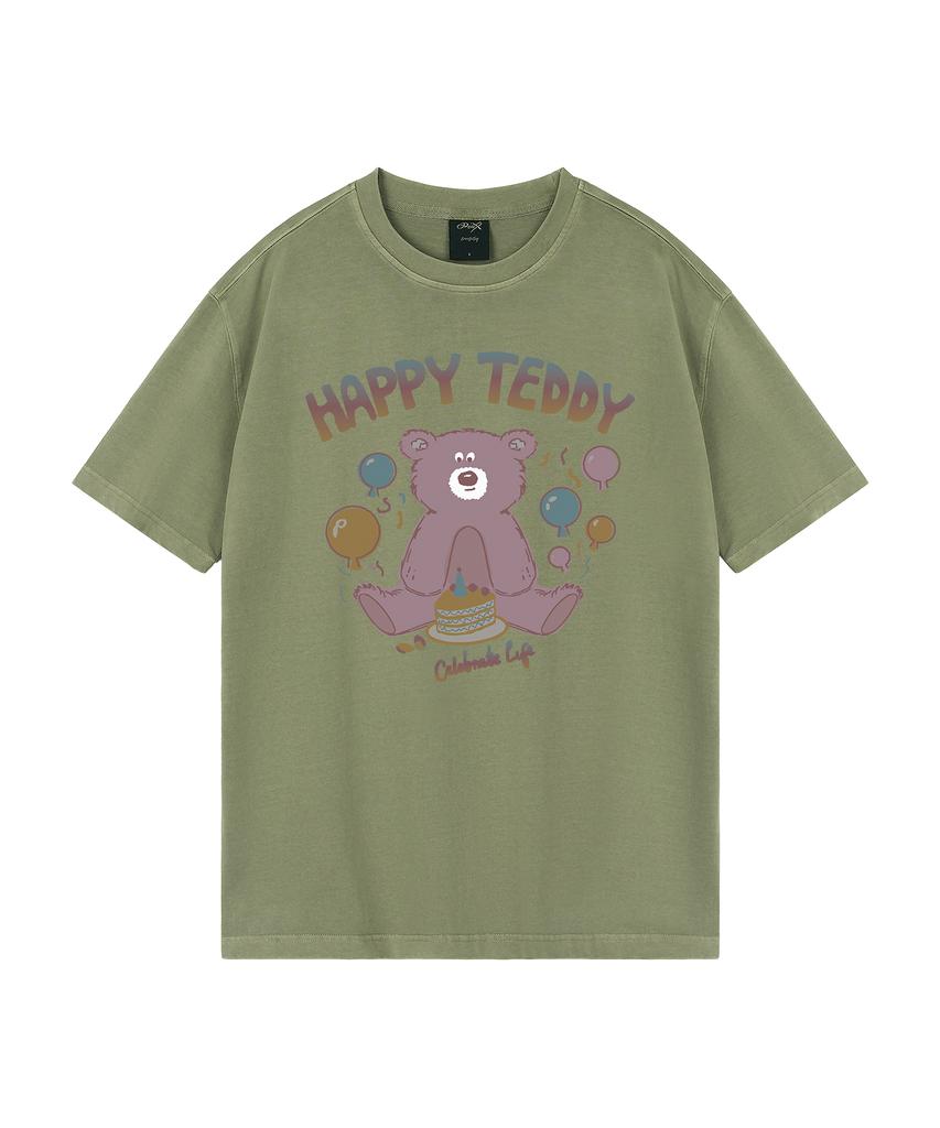 WILDROCK Hollysheesh Happy Bear Pigment Oversized Short Sleeve T-Shirt_6 Col (B Type)