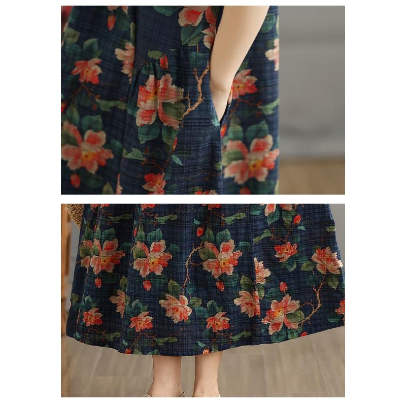 DIMANAF 2025 Летнее Винтажное Платье Большого Размера Женское Повседневное Платье Свободное Базовое С Цветочным Принтом Длинное Платье