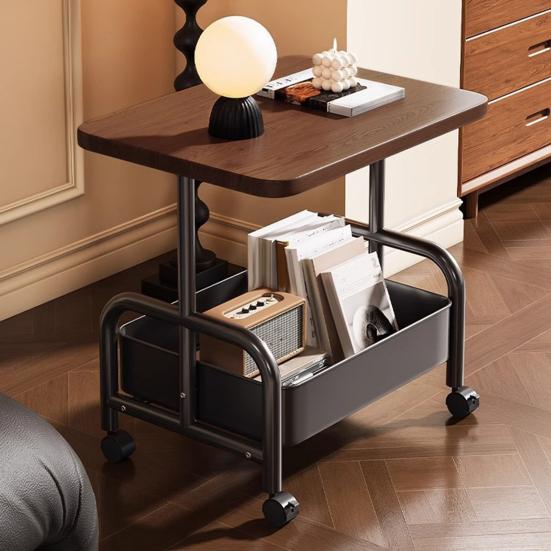 Перекатной двухъярусный приставной столик с полкой для хранения, для гостиной, спальни, дивана, кровати, кофейный столик для чая, тележка-столик с запираемыми колесами