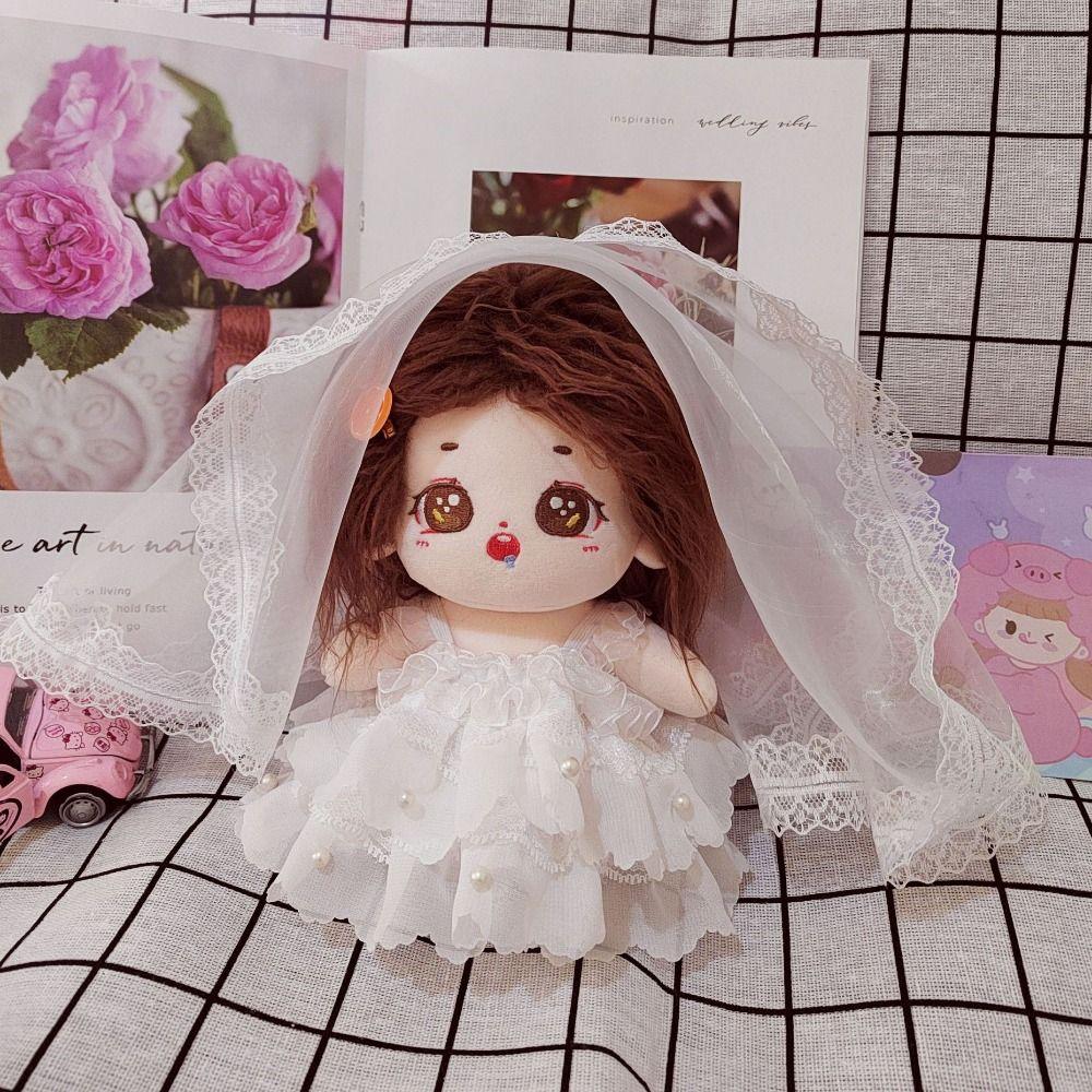 White Gauze Skirt Cotton Doll Outfit Dress 20cm Doll Flower Dress  DIY Keychain Pendant