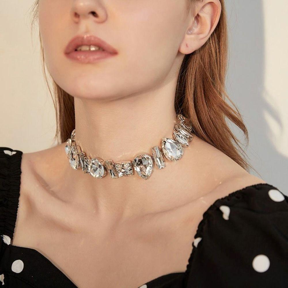 Exaggerated Crystal Necklace Adjustable Women's Choker Chic Rhinestone Necklace  Gifts