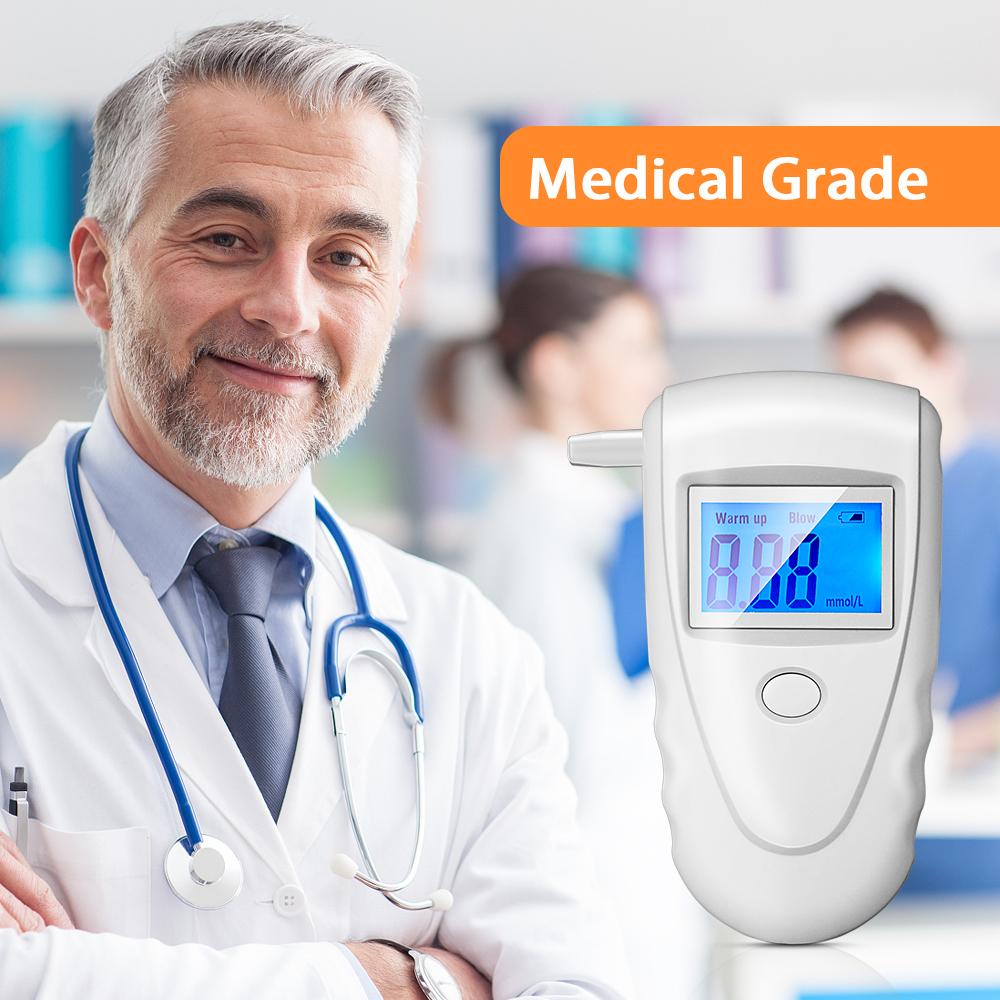 Алкотестер Keto Breath, высокоточный кетометр для отслеживания диеты и состояния кетоза, с 10 мундштуками анализатора дыхания кетонов (белый)