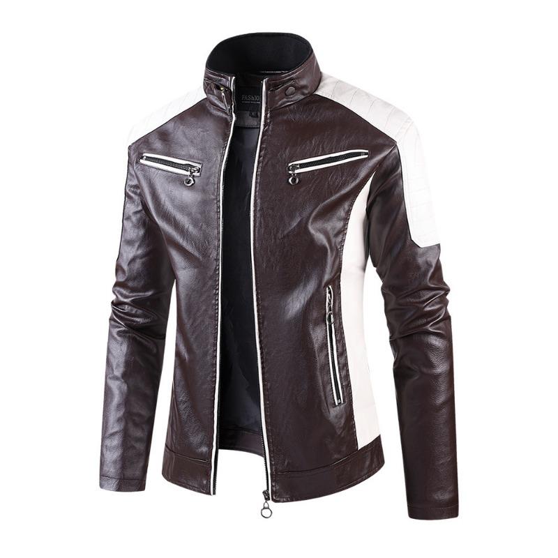 Кожаная куртка мужская Юго-Восточная Азия модная мужская кожаная куртка цветная стойка воротник ретро локомотив кожаная куртка мужская