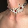 Niche Design Iris Flower Silver Pearl Necklace Men and Women The Same Choker Collarbone Chain