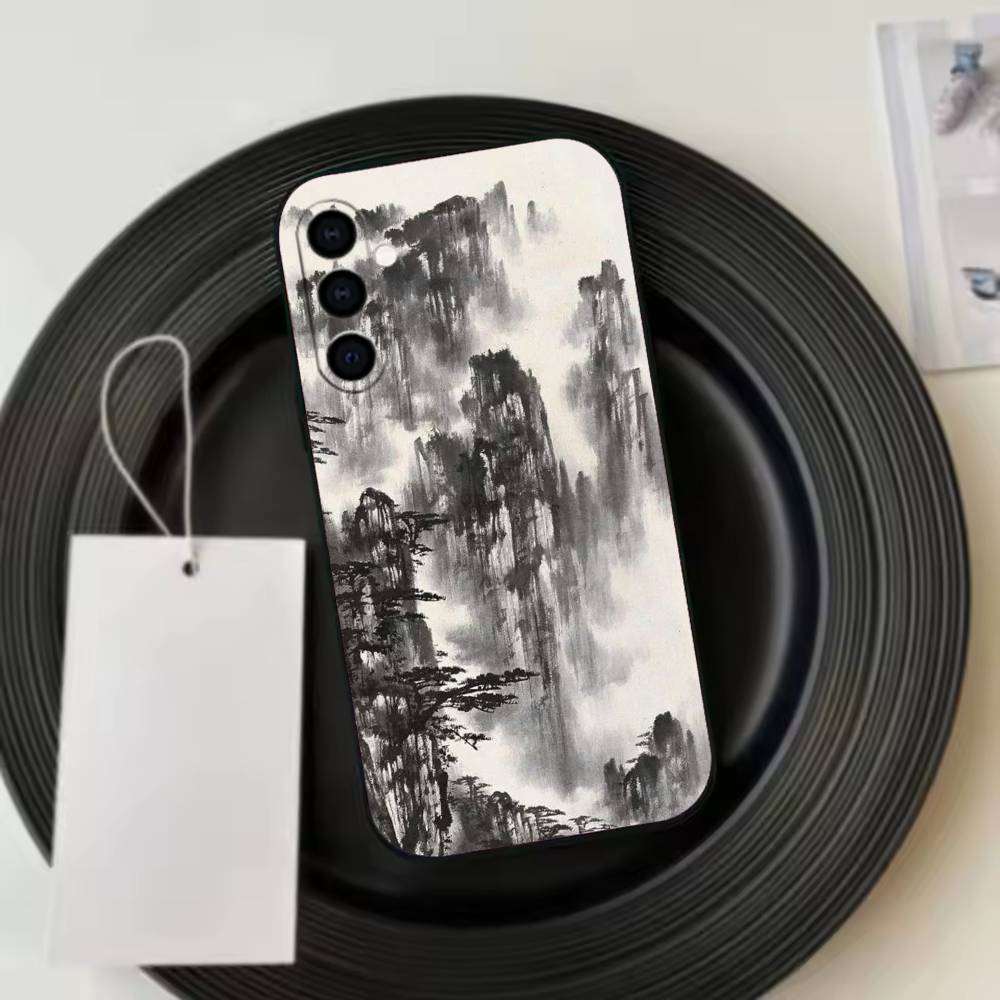 Китайский пейзаж Чехол для телефона Черный Силиконовый Мягкий Для Samsung Galaxy A73,A72,A71,A70,A53,A52,A51