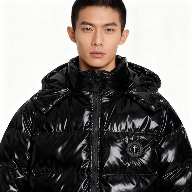 Стильная черная куртка Trapstar из ПУ кожи с отстегивающимся капюшоном - Утепленная хлопковая парка для пары В наличии