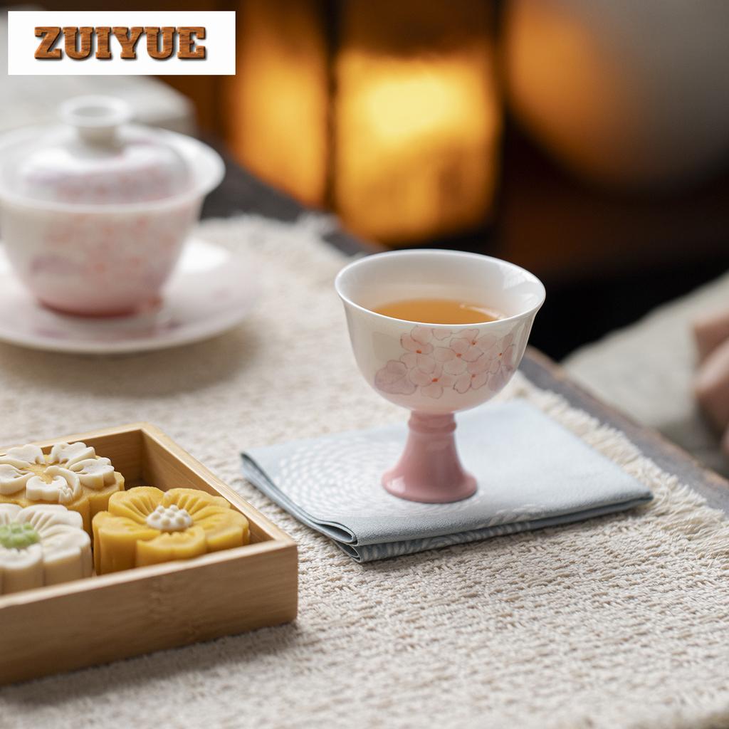 2pc/lot Hand-painted Cherry Blossom High-foot Teacup Retrotea Bowl Jug Tea-tasting Personal Cup Jianzhan Master Cups Teaset 50ml