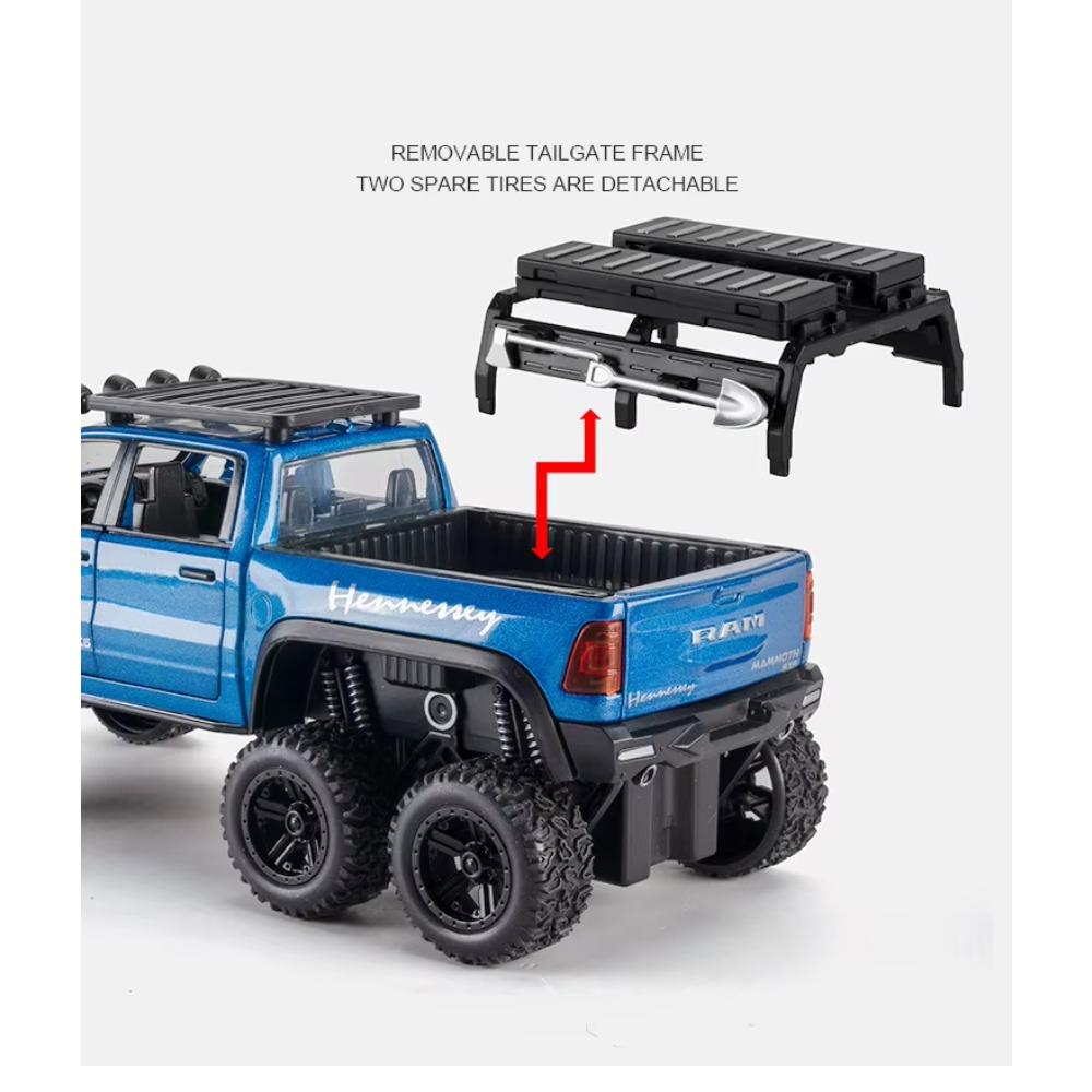 1/32 Scale Dodge Tyrannosaurus Rex RAM 1500 TRX 6*6 Warlord Alloy Miniature Car Diecast Metal Scale Car Model Sound and Light Kid Toy Car