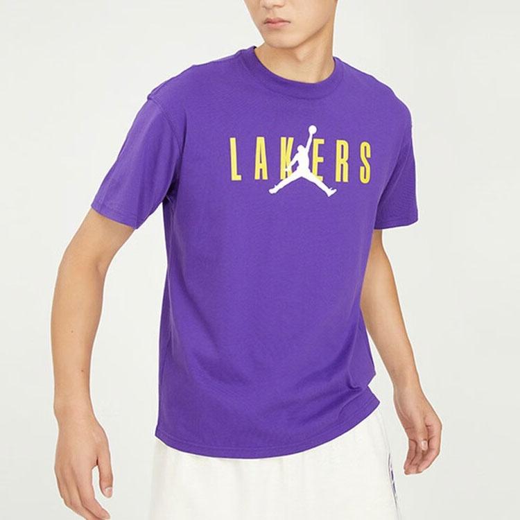 Air Jordan Los Angeles Lakers Alphabet Printing Round Neck Short Sleeve Purple Men's DA6513-547