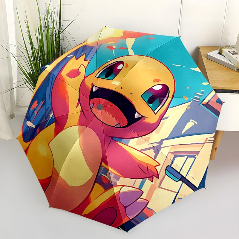 1 шт. Зонт-автомат Pokemon Charmander - Компактный, 8 ребер, Прочный пластик и железо, Легкий для уличного ежедневного использования, a0929216