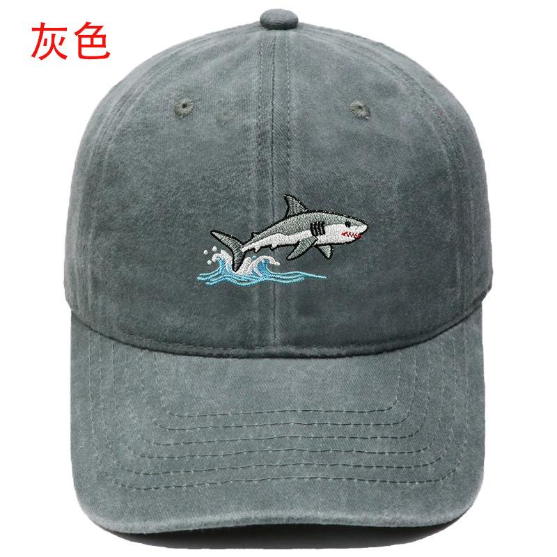 New Wave Shark Embroidery Baseball Cap Washed Retro Men's and Women's Casual Outdoor Shade Cap Tide