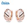 LSOOYH серьги-клипсы цвета розового золота, модные серьги с цветком для женщин, геометрические черные серьги-кольца с кубическим цирконием, ювелирные изделия