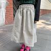 Plaid Patchwork Midi Skirt for Girls - 2025 Autumn Korean & Japanese Style Long Skirt, Layerable