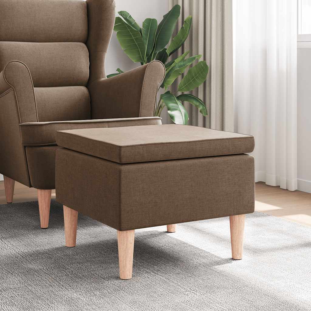 Footstool with Wooden Legs Brown Fabric