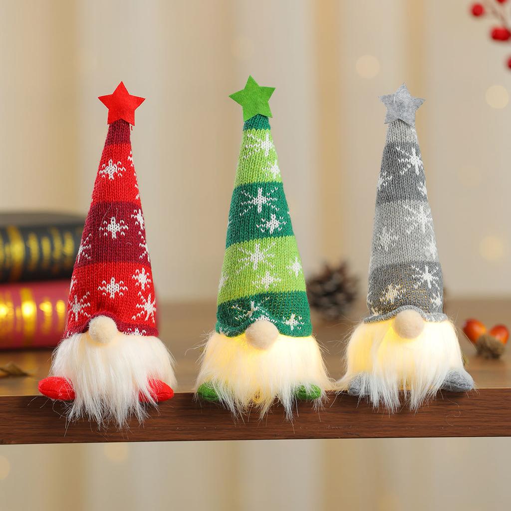 Рождественские безликие куклы-гномы, украшения, светодиодная подсветка, плюшевые вязаные поделки, подвеска на елку, рождественские украшения, дом, детский подарок