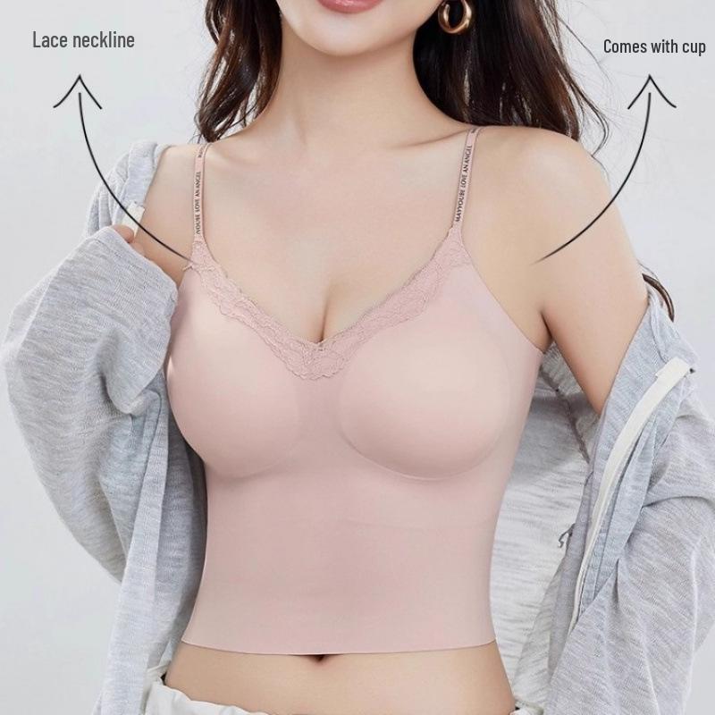 Seamless Lace Racerback Cami with Fixed Cup and Letter Design