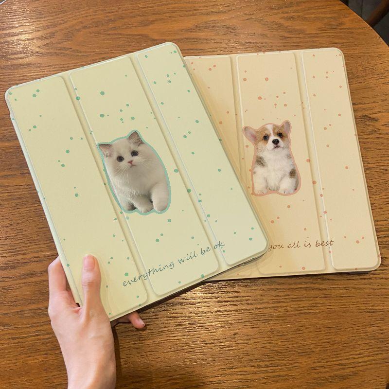 For iPad 10.2 2021/2020/2019 Gen9/8/7 Cute Cats and Dogs Air4/5 10.9 Air 3 10.5 Air2/1 2017/2018 Gen5/6 9.7 Flip Stand Silicone Protective Case Cover
