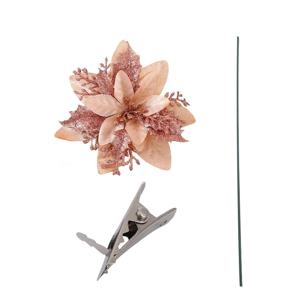 Glitter Poinsettia 5.5 Inch Artificial Flower Christmas Clip Stem Christmas Tree Ornaments For Wedding Party Wreath Decoration