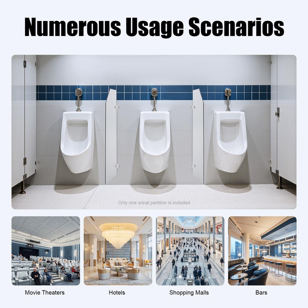 Urinal Partition Screen, 40x90cm Phenolic Laminate Board, Waterproof Fire-Resistant, with 304 Stainless Steel Brackets