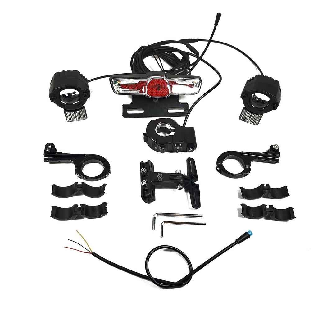 Dual Front Electric Bicycle Light Set: 9W LED Waterproof, Brake Light, Turn Signal, Horn, 24-90V.