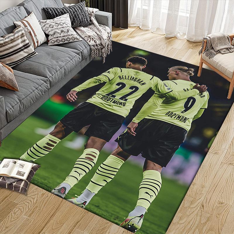 Haaland&Bellingham Flannel Printed Carpet, Home Sofa Decoration for Living Room & Bedroom, Non‑Slip Play Flannel Floor Mat for Game Room