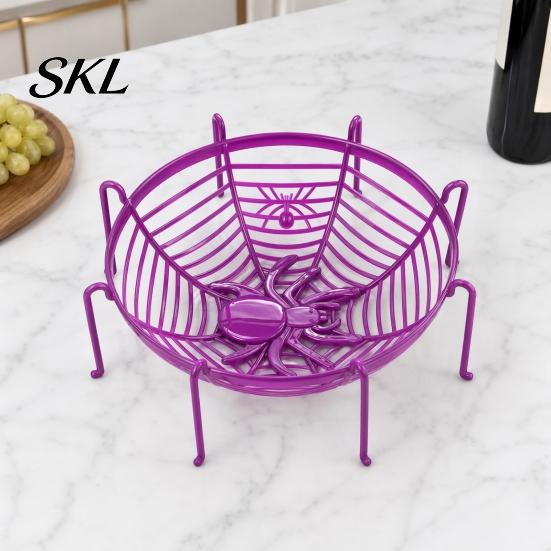 Decorative Spider Web Dish Halloween Basket, Plastic Cobweb Design Fruit Serving Bowl, Treat Spooky Decor or Trick Candy Holder for Dinner Table,