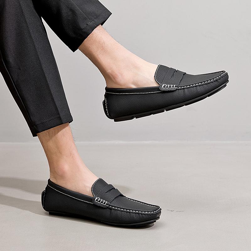 Новые деловые туфли-лоферы из натуральной кожи, повседневная обувь для вождения, мужские модные туфли без застежек на плоской подошве, сшитые вручную, удобные мокасины