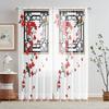 2-piece HD Digital Ancient Style Red Wing Plum Figure Printed Window Veil Home Decorating Style Decorative Living Room Bedroom R