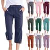 Pants For Women Casual Summer Solid Color Elastic High Waist Cotton And Linen Loose  Pants Drawstring Pocket Mid Leg Pants