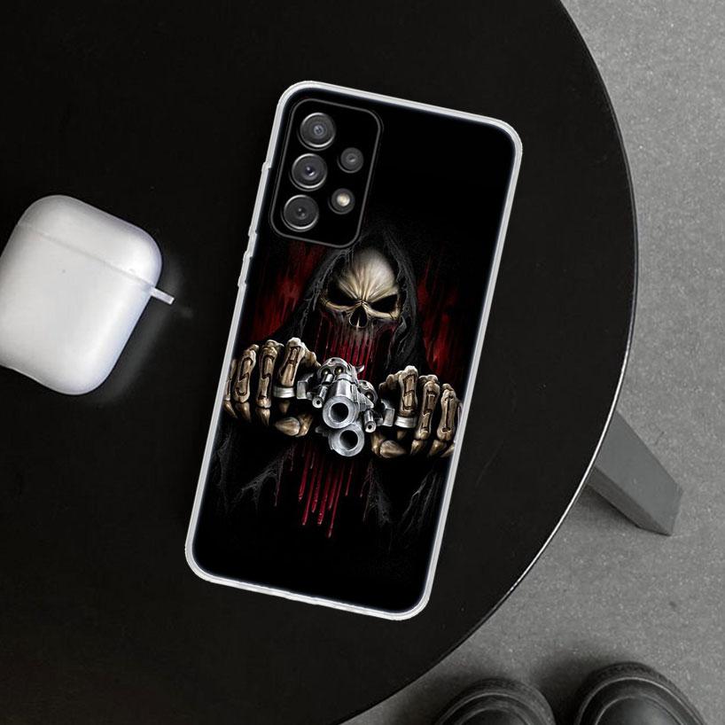 Чехол-накладка с рисунком Череп Жнеца Скелет Пистолет для Samsung Galaxy A12 A22 A32 A52 A72 A02S A51 A50S A31 A20S A10S Note 20 Ultra 10 P