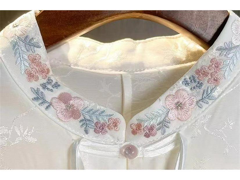 Женский жаккардовый топ в национальном стиле 2024: Весенне-осенняя рубашка премиум-класса со стойкой