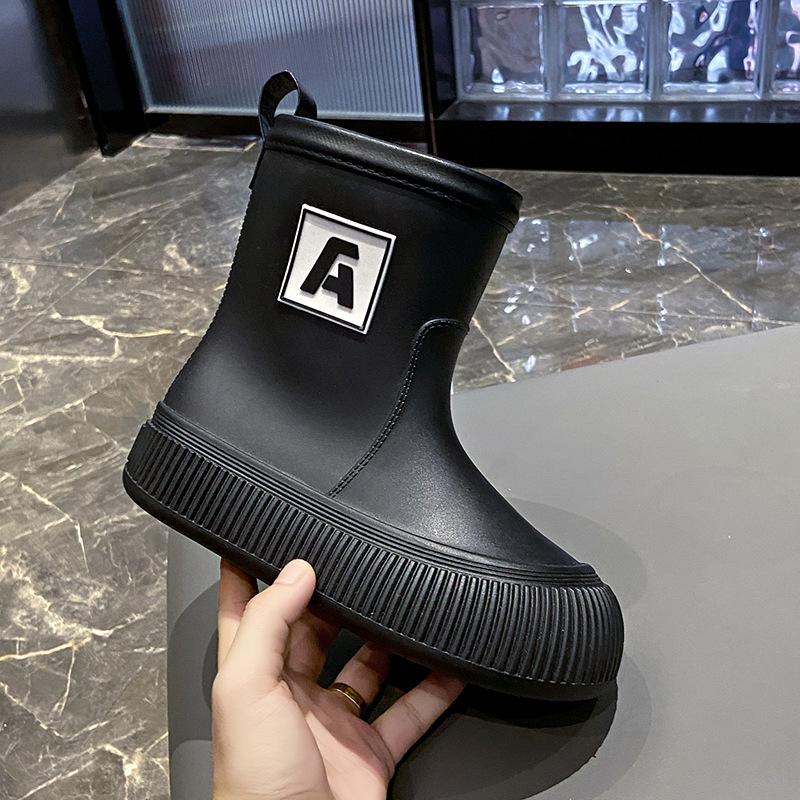 Зимние модные женские резиновые сапоги средней длины с толстыми подошвами, нескользящие женские резиновые сапоги, нескользящая обувь для отдыха на природе