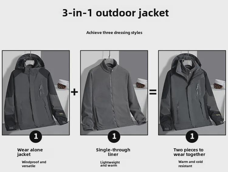 2024 Унисекс ветрозащитный водонепроницаемый 3-в-1 зимний комплект курток для пар - теплое снаряжение для альпинизма