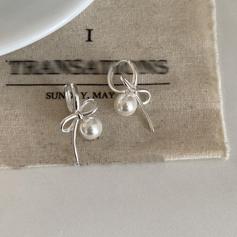 925 Sterling Silver Bow Knot Pearl Earring for Women Versatile Korean Design Gift Jewelry Dropshipping