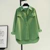 Cross Border Avocado Green Midi Corduroy Shirt Women's Autumn New Padded Double Pocket Shirt Jacket Cardigan