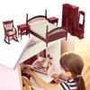 6Pcs Retro Dollhouse Bedroom Furniture Set Handcrafted Wood Miniatures for 1/12 Scale DIY Display