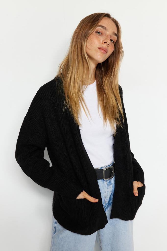 Women's Fashion New Cardigan Stone Wide Fit Soft Textured Pocket Detailed Knitwear Cardigan